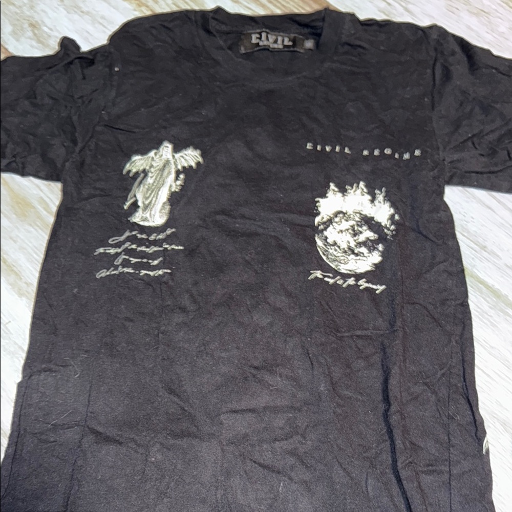 Black Graphic Short Sleeve Tee with Artistic Prints